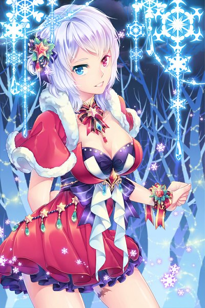 Anime picture 709x1063 with sword girls iri flina silverbin single tall image looking at viewer short hair breasts smile white hair heterochromia girl dress hair ornament choker star (symbol) snowflake (snowflakes)