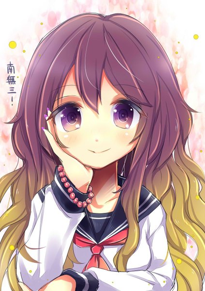 Anime picture 1018x1440 with touhou hijiri byakuren uta (kuroneko) single long hair tall image looking at viewer blush smile purple eyes purple hair nail polish multicolored hair fingernails alternate costume wavy hair gradient hair long fingernails purple nail polish girl