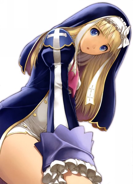 Anime picture 3570x4960 with shining (series) shining hearts eari (shining hearts) tony taka single long hair tall image highres blue eyes simple background blonde hair white background absurdres scan nun girl