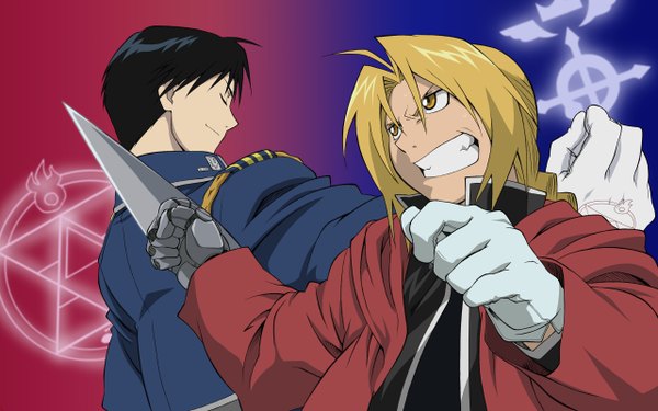 Anime picture 2560x1600 with fullmetal alchemist studio bones edward elric roy mustang highres wide image boy
