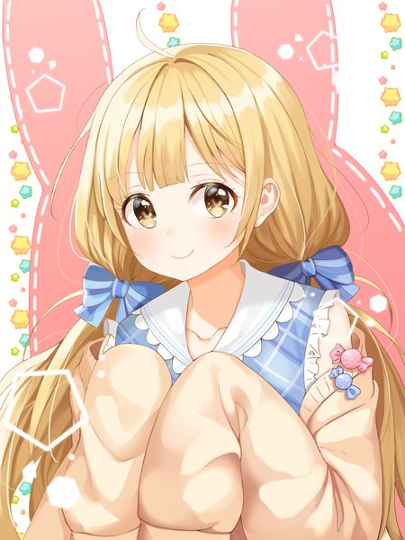 Anime picture 3000x4000 with idolmaster idolmaster cinderella girls idolmaster cinderella girls starlight stage futaba anzu ia (ia ju72) single long hair tall image looking at viewer blush highres blonde hair smile twintails yellow eyes upper body ahoge long sleeves low twintails anzu-colored youth