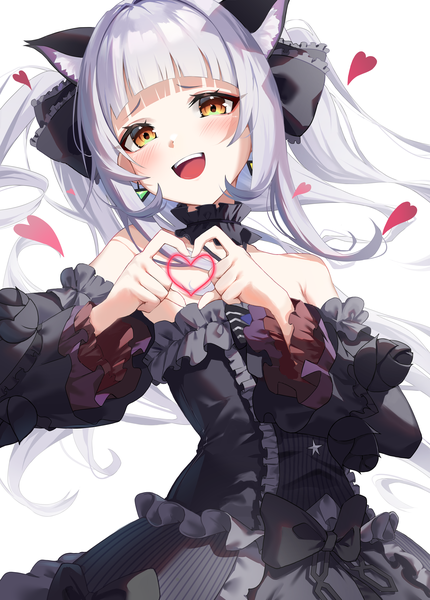 Anime picture 6108x8529 with virtual youtuber hololive murasaki shion murasaki shion (5th costume) clrawing single long hair tall image looking at viewer blush fringe highres open mouth simple background white background yellow eyes absurdres silver hair blunt bangs :d
