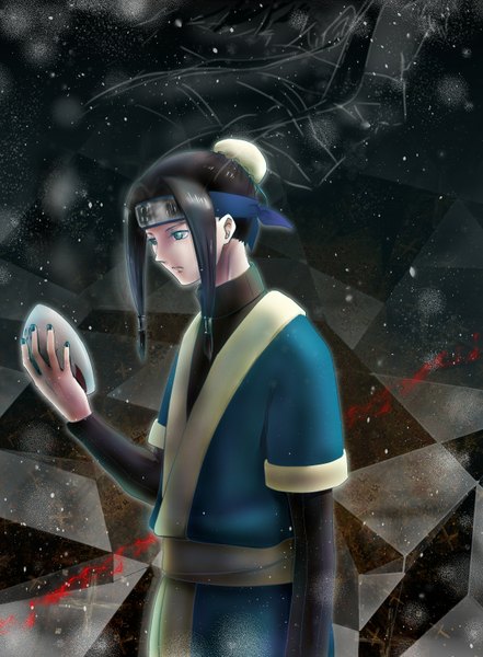 Anime picture 1176x1600 with naruto studio pierrot naruto (series) haku (naruto) single long hair tall image black hair green eyes looking away nail polish traditional clothes boy mask bandana