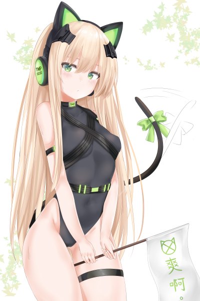 Anime picture 3200x4800 with girls frontline tmp (girls frontline) ru zhai single long hair tall image looking at viewer blush fringe highres breasts light erotic blonde hair simple background hair between eyes standing white background holding green eyes animal ears