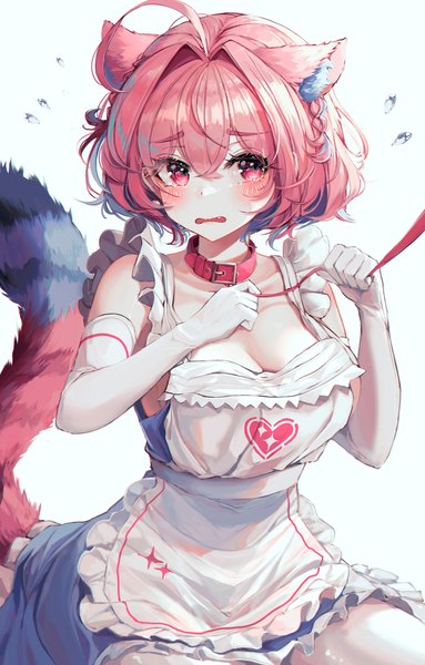 Anime picture 3000x4700 with idolmaster idolmaster cinderella girls yumemi riamu bbeedol single tall image blush fringe highres short hair breasts open mouth light erotic simple background hair between eyes large breasts animal ears looking away pink hair cleavage