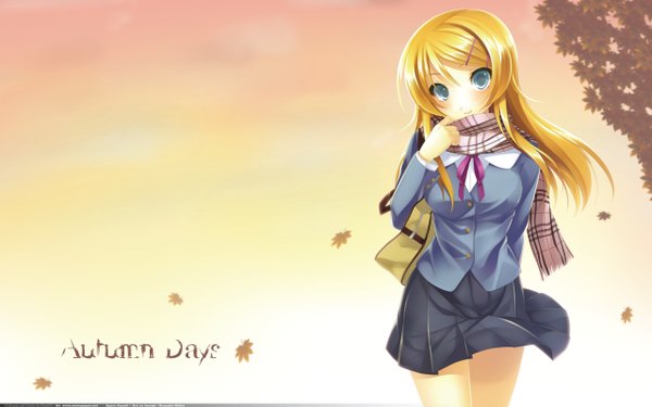 Anime picture 5120x3200 with ore no imouto ga konna ni kawaii wake ga nai kousaka kirino ayase hazuki nosvii single long hair highres blue eyes blonde hair smile wide image absurdres wallpaper vector third-party edit girl uniform hair ornament school uniform scarf