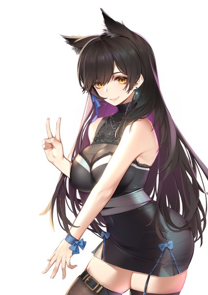 Anime picture 2894x4093 with azur lane atago (azur lane) koi han single long hair tall image looking at viewer blush fringe highres breasts light erotic black hair simple background smile hair between eyes large breasts standing white background bare shoulders