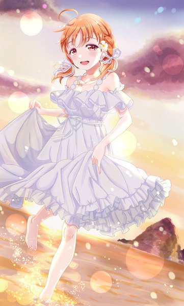 Anime picture 2150x3571 with love live! sunshine!! sunrise (studio) love live! takami chika kimikoko thanks single tall image looking at viewer blush fringe highres breasts open mouth smile red eyes standing twintails bare shoulders sky cloud (clouds)