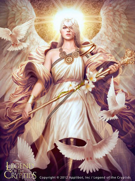 Anime picture 900x1200 with legend of the cryptids mario wibisono (raynkazuya) long hair tall image blue eyes bare shoulders holding white hair lips realistic inscription copyright name angel wings walking glow angel androgynous boy hair ornament flower (flowers)