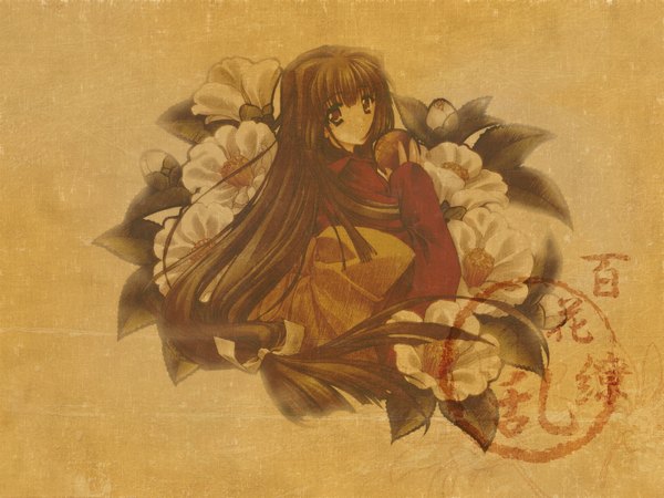 Anime picture 1600x1200 with kao no nai tsuki kuraki mizuna carnelian long hair brown background