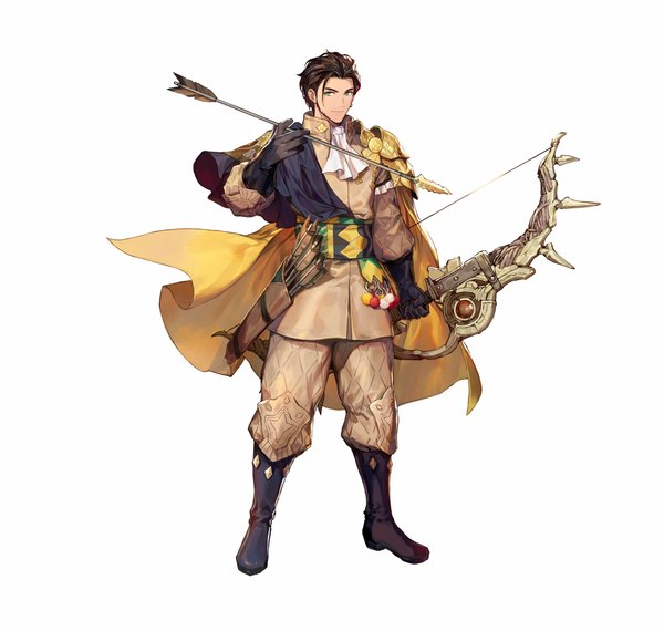 Anime picture 4000x3800 with fire emblem fire emblem: three houses fire emblem heroes nintendo claude von riegan azu-taro single looking at viewer highres short hair simple background brown hair standing white background green eyes absurdres full body official art boy gloves