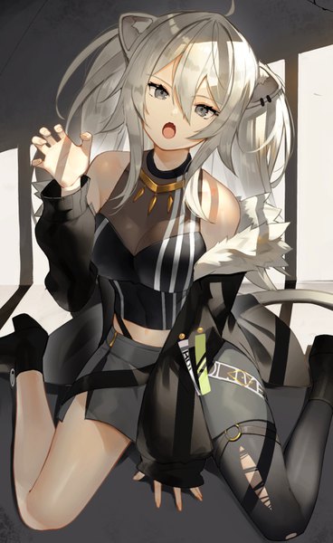 Anime picture 1932x3150 with virtual youtuber hololive shishiro botan shishiro botan (1st costume) scottie (phantom2) single long hair tall image looking at viewer fringe highres breasts open mouth hair between eyes sitting bare shoulders animal ears full body ahoge indoors
