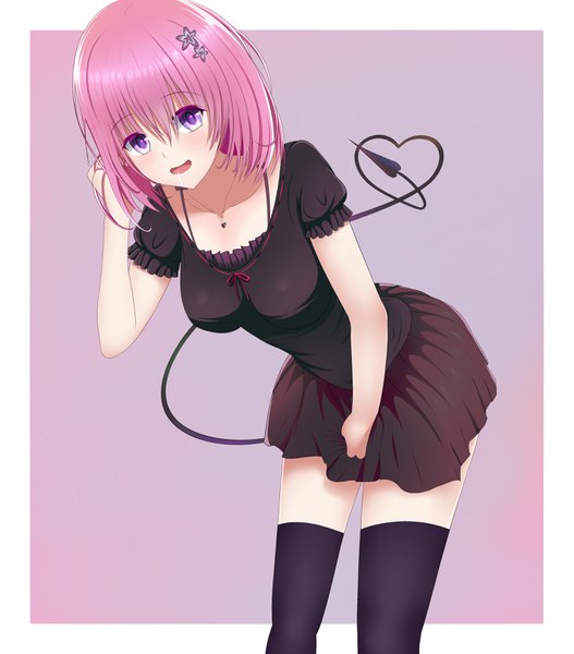 Anime picture 2850x3240 with toloveru toloveru darkness xebec momo velia deviluke nanofarla single tall image looking at viewer blush fringe highres short hair breasts open mouth simple background smile hair between eyes purple eyes pink hair tail