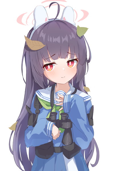 Anime-Bild 2800x4200 mit blue archive miyu (blue archive) wep16night single long hair tall image looking at viewer highres black hair simple background red eyes white background animal ears upper body ahoge long sleeves sleeves past wrists fake animal ears girl uniform
