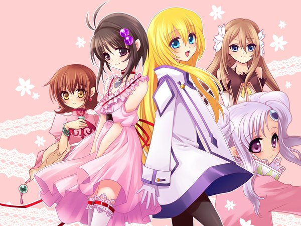 Anime picture 1024x768 with tales of (series) tales of symphonia tales of destiny 2 tales of eternia tales of rebirth tales of symphonia knight of ratatosk collet brunel reala marta lualdi meredy long hair short hair blue eyes blonde hair smile brown hair purple eyes twintails yellow eyes payot
