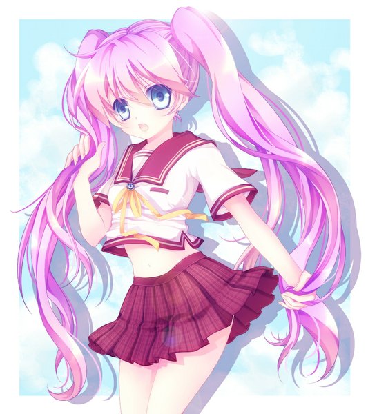Anime picture 1024x1152 with original mikazuki sara long hair tall image open mouth blue eyes twintails pink hair girl serafuku
