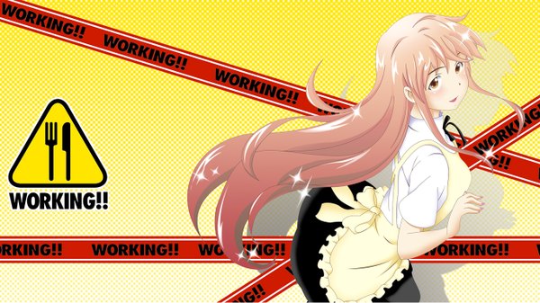 Anime picture 1366x768 with working!! a-1 pictures takanashi souta blonde hair wide image brown eyes pink hair maid otoko no ko girl