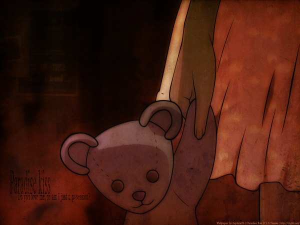 Anime picture 1600x1200 with paradise kiss madhouse yazawa ai zephiris26 single signed copyright name third-party edit head out of frame girl dress toy stuffed animal stuffed toy teddy bear