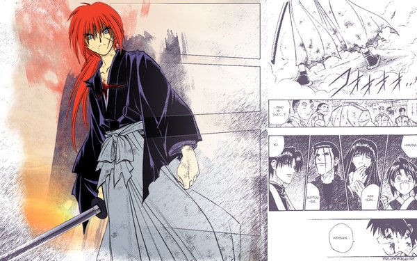 Аниме картинка 1920x1200 с бродяга кэнсин himura kenshin длинные волосы высокое разрешение широкое изображение красные волосы мужчина