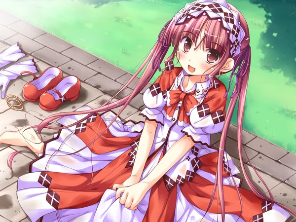 Anime picture 1600x1200 with shukufuku no campanella minette brown hair brown eyes game cg loli dress