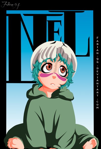 Anime picture 2073x3031 with bleach studio pierrot nelliel tu odelschwanck fabiansm single tall image highres short hair brown eyes aqua hair inscription loli coloring face paint espada girl