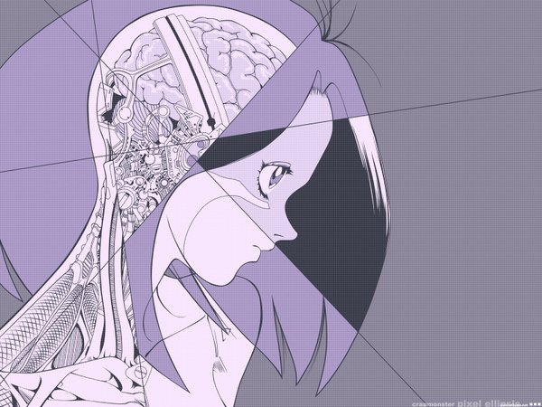 Anime picture 1600x1200 with battle angel alita gally purple background brain tagme
