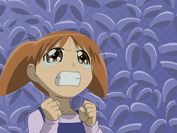 Anime picture 1600x1200 with azumanga daioh j.c. staff mihama chiyo single fringe short hair brown hair twintails brown eyes looking away upper body long sleeves tears short twintails looking up face crying angry clenched teeth frown