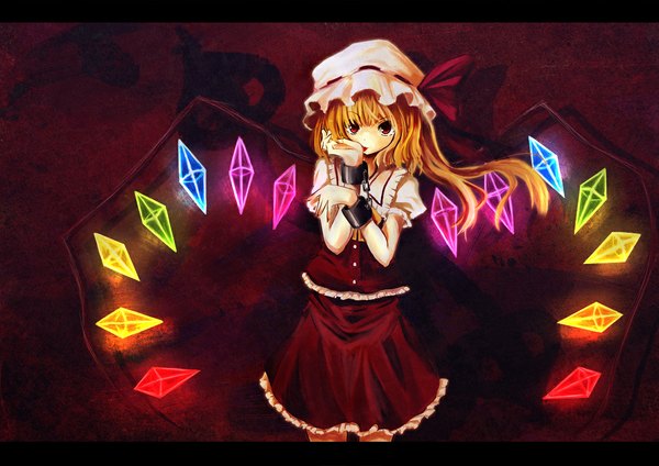Anime picture 1169x827 with touhou flandre scarlet red background girl skirt weapon skirt set laevatein (touhou) tagme