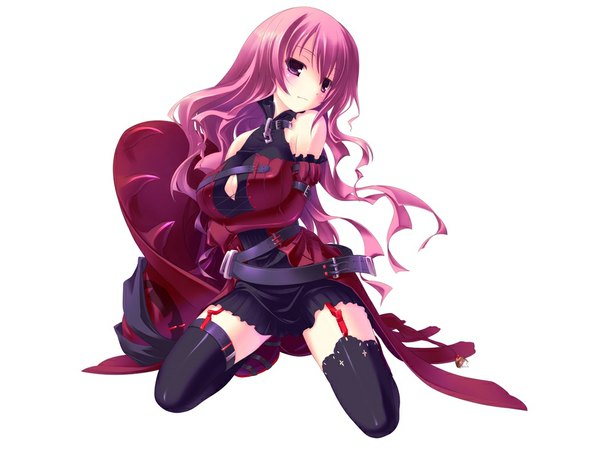 Anime picture 1024x768 with original long hair white background purple eyes pink hair