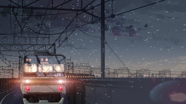 Anime picture 1920x1080 with 5 centimeters per second shinkai makoto highres wide image snowing winter no people train comix wave