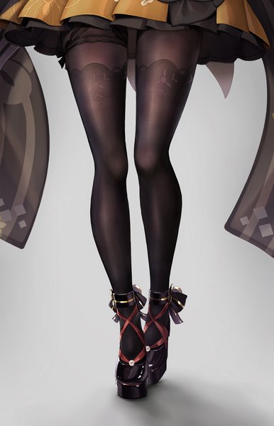 Anime picture 1800x2800 with genshin impact chiori (genshin impact) ura (hamburg oniku) single tall image highres simple background standing grey background legs head out of frame girl pantyhose shoes black pantyhose platform footwear