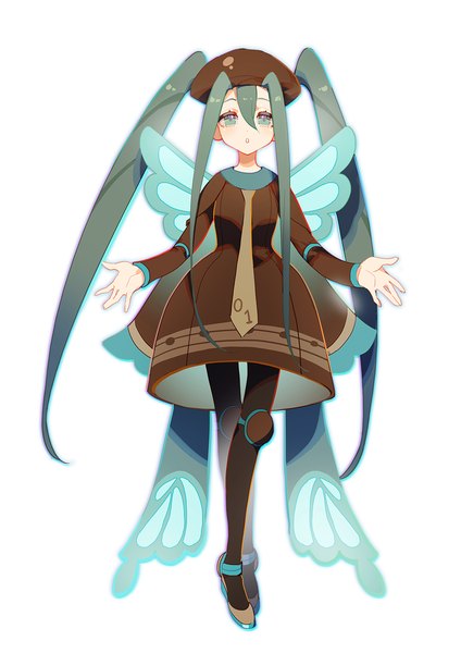 Anime-Bild 1000x1415 mit pokemon vocaloid nintendo project voltage hatsune miku bug miku (project voltage) indai (3330425) single tall image looking at viewer fringe simple background hair between eyes white background twintails payot full body very long hair aqua eyes aqua hair