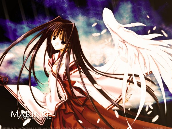 Anime picture 1024x768 with angel/dust nanase aoi japanese clothes miko girl wings kirashima marino