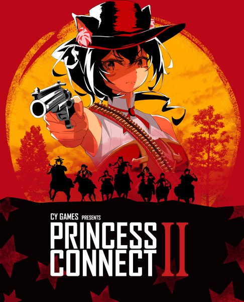 Anime picture 2667x3292 with princess connect! re:dive princess connect! red dead redemption tagme (character) karyl (princess connect!) pecorine (princess connect!) kokkoro (princess connect!) yuuki (princess connect!) le (artist) long hair tall image looking at viewer fringe highres black hair hair between eyes bare shoulders multiple girls holding animal ears
