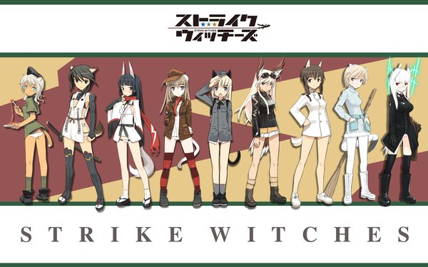 Anime picture 1920x1200 with strike witches highres light erotic wide image animal ears cat ears group