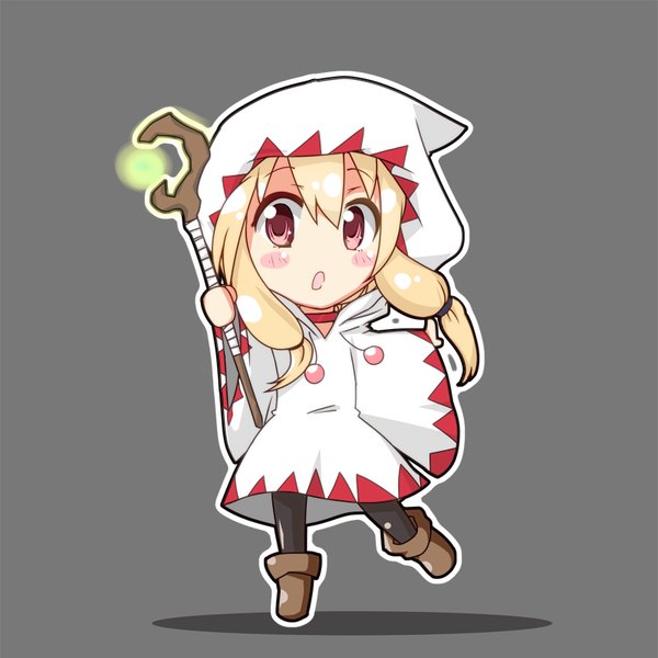 Anime picture 800x800 with final fantasy final fantasy tactics square enix white mage nihonbato single long hair blush fringe open mouth simple background blonde hair hair between eyes twintails full body pink eyes grey background wide sleeves :o shadow