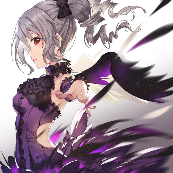Anime picture 1673x1673 with idolmaster idolmaster cinderella girls kanzaki ranko madyy single long hair looking at viewer red eyes twintails grey hair drill hair rosenburg engel girl dress wings feather (feathers)