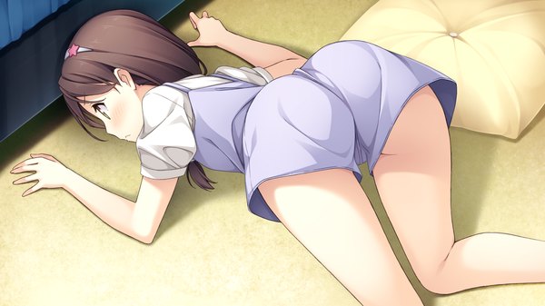 Anime picture 1920x1080 with your diary hirosaki kanade kantoku single long hair blush highres light erotic brown hair wide image brown eyes game cg ass girl