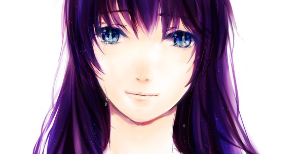 Anime picture 1500x760 with mobile suit gundam mobile suit gundam 00 sunrise (studio) marina ismail mue (artist) long hair blue eyes wide image white background purple hair tears portrait close-up face girl