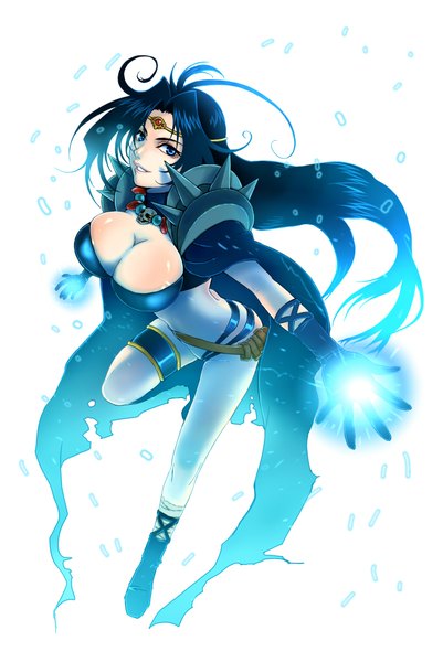 Anime picture 1370x2048 with slayers j.c. staff naga the serpent saitou nekoichi single long hair tall image looking at viewer breasts blue eyes light erotic black hair simple background large breasts white background cleavage from above magic girl gloves