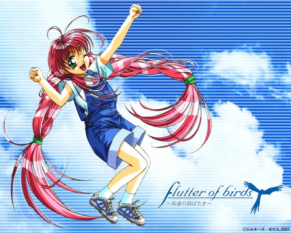 Anime picture 1280x1024 with flutter of birds full body girl tagme