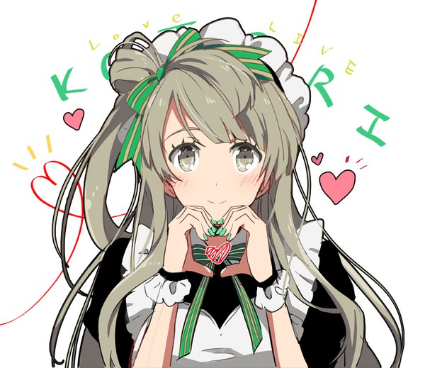 Anime picture 800x692 with love live! school idol project sunrise (studio) love live! minami kotori eunram single long hair looking at viewer blush simple background smile white background upper body nail polish grey hair maid grey eyes copyright name character names one side up