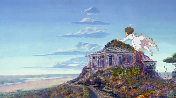 Аниме картинка 1920x1080 с время ибларда высокое разрешение широкое изображение облако (облака) скриншот девушка платье растение (растения) дерево (деревья) окно дом