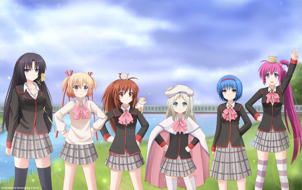 Anime picture 1600x1013 with little busters! key (studio) noumi kudryavka natsume rin kamikita komari kurugaya yuiko saigusa haruka nishizono mio kazenokaze long hair short hair blue eyes black hair blonde hair red eyes brown hair multiple girls yellow eyes blue hair purple hair