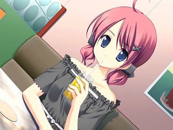 Anime picture 1024x768 with backstage (game) blue eyes game cg red hair girl