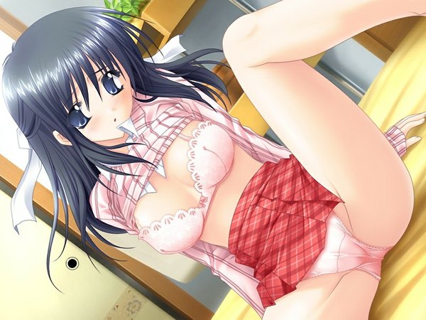 Anime picture 1024x768 with tsukushite ageruno (game) blue eyes light erotic black hair game cg girl underwear panties