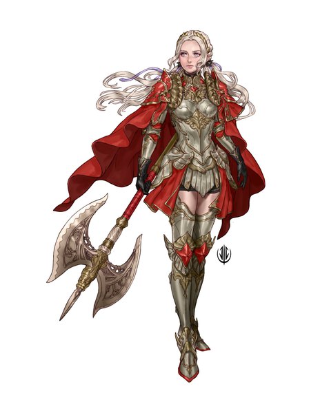 Anime picture 1648x2132 with fire emblem fire emblem: three houses fire emblem warriors: three hopes nintendo edelgard von hresvelg jaeon009 single long hair tall image simple background standing white background purple eyes holding looking away silver hair full body floating hair girl gloves