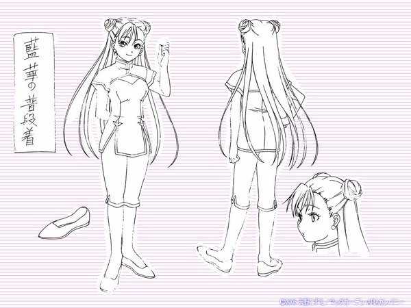 Anime picture 1024x768 with aria aika s granzchesta monochrome lineart character sheet production art