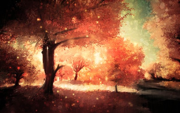 イラスト 1900x1200 と オリジナル akyuun highres 空 outdoors sunlight blurry sparkle 影 壁紙 rain no people scenic autumn nature 植物 木 草