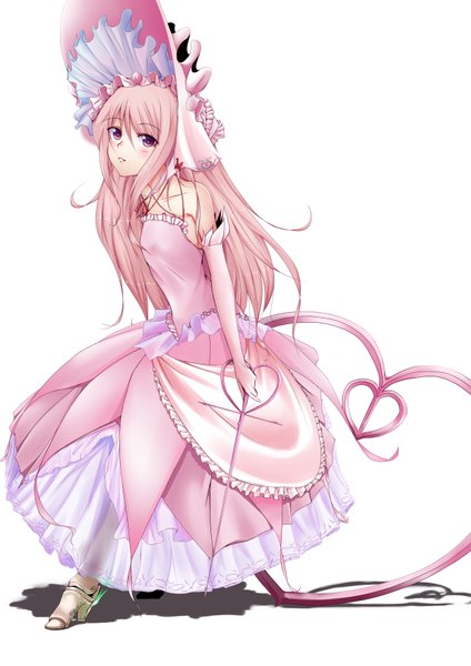 Anime picture 2480x3507 with ein-l-f single long hair tall image blush highres blonde hair simple background white background pink eyes lolita fashion girl dress gloves hat elbow gloves